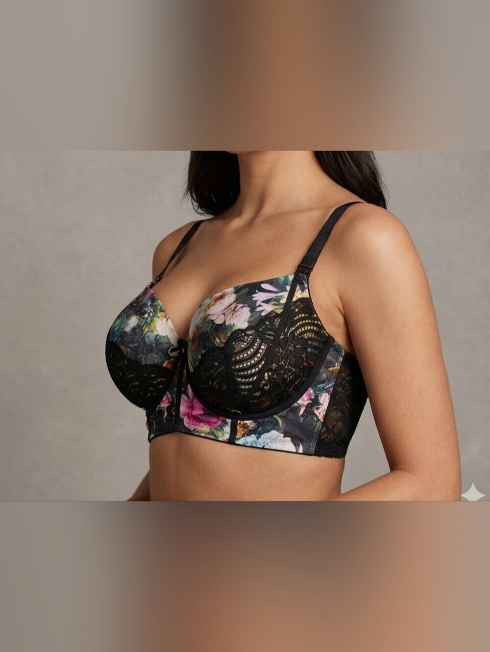 Cacique Black Floral Women's Underwire Push-up Size 42DDD